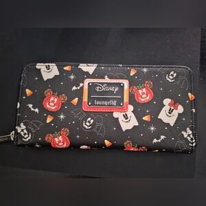Loungefly Disney Mickey and Minnie Mouse Spooky Halloween Candy Corn Zip Wallet